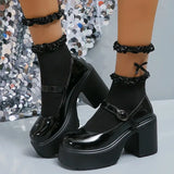 High Heels Mary Jane Shoes for Women Pu Leather Chunky Platform Pumps Woman Gothic Buckle Strap Lolita Shoes Size