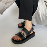 Size 33-40 Women Sandals Rome Real Leather Wedges Heel Summer Shoes For Women 2023 Fashion Chain Casual Platform