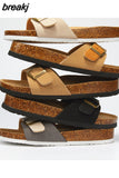 2023 New Summer Beach Holiday Women Cork Slipper Casual Buckle Non-slip Outside Nubuck Leather Slip on Slides