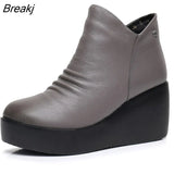 2023 New Autumn Winter Women Shoes Woman Genuine Leather Wedges Snow Boots Height Increasing Ankle Women Boots