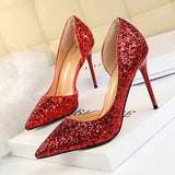 Breakj Sexy Nightclub Show Thin Women's Shoes Thin Heel High Heel Shallow Pointed Head Side Hollow Out