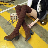 New Fashion New Dropship Shoes Woman Boots Slip on Chunky Heels Platform Stretch Comfortable Over The Knee Boots