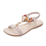 Sandals Summer Flat Heel Bohemian Sandals 2019 New Rhinestone Mixed Color Ladies Elastic Band Open Toes Beach