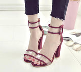 Bandage Transparent Sexy Summer Party Flock Sandal Shoes 35-42 SizeWomen Ankle Strap High Heel Sandals Shoes