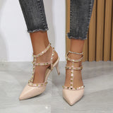 Ankle Party Women Shoes for Women's Pumps Rivet Heel Sandals Women's 2023 Spring Pointed Thin Heel Single Shoes High