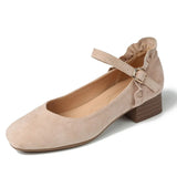 Ladies Pumps Flock Mary Jane Style High Heel Casual Shoes Female Slip-on Comfortable Pink Office Women