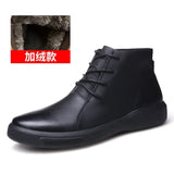 New Leather Cowhide Boots Men's Winter Men's Leather Hight-Top Shoes Fleece-Lined Warm Design Cotton-Padded