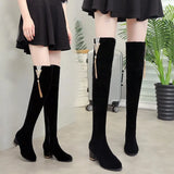 Women Over Knee Thick And Thin Boots 2025 Autumn And Winter High-Heeling Boots Showing Thin Elastic Boots Plus Velvet Women