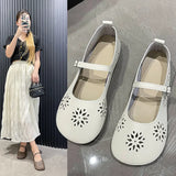 Breakj And South Korea Hollow Flat Bottom One-Word Buckle Shallow Single-Shoe Women Soft Bottom Carvings Breathable Lazy People Happy