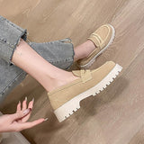 Size 34-42 Women Casual Loafers Real Leather Flats Fashion Platform Shoes Chain Chunky Heel Shoes Ladies Retro
