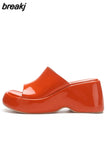 Platform Sandals For Women Wedge Slingback Fashion Metallic Glitter Open Toe Slipper Shoes Summer Casual Slip On