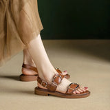 Size 34-40 Women Flats Sandals Genuine Leather Low Heels Summer Shoes For Women 2023 Trend Buckle Retro Heeled