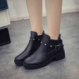Breakj Autumn And Winter New Thick And Martin Boots Women's Round Head Rivet Belt Buckle Plus Velvet Short Boots Fashion Thin