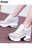 Women Shoes Woman Breathable Mesh Sneakers Flats Lace Loafers Thick Heels Platform Wedges Casual