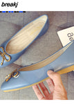 Women Soft Leather Ballerina Flats Comfortable Green Pink Beige Ballet Flats Square Toe korean Boat Shoes Plus Size