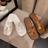 Size 34-40 Flats Slippers For Women Real Leather Low Heels Summer Shoes Woman 2023 Rome Slides Casual Platform