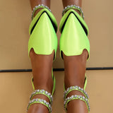 Rhinestone Strappy Sandals Women Summer Pointed Toe Mules Sandals Woman Plus Size Flats Ladies Ankle Wrap Party