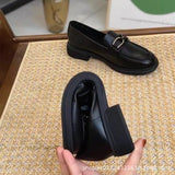 2024 Summer Women's Shoes Spring And Autumn Flat Single Shoes Soft Leather Black Leather Shoes Female British Wind One Foot Pedal Loafer