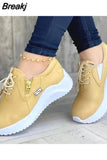 New Women Autumn Solid Color Pu Leather Sport Sneakers Wedges Lace-Up Platform Vulcanized Shoes Casual Ladies Walking
