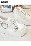 Gothic Wedge Heels Lolita Shoes Spring Summer 2023 New Fashion Buckle Rivets Decor Mary Jean Shoes Vampire Style