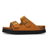 New Summer Women Beach Outside Platform Cork Slippers Med Heel Casual Non-slip Outdoor Sandals