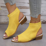 Fashion Knitted Hollow Coarse Heel High Heel Women's Fish Mouth Sandals One Foot Pedal New High-Heeled
