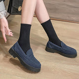 Size 34-42 Women Casual Loafers Real Leather Flats Fashion Platform Shoes Chain Chunky Heel Shoes Ladies Retro