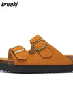 New Summer Women Beach Outside Platform Cork Slippers Med Heel Casual Non-slip Outdoor Sandals