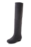Breakj Long Boots Women's New Round Head High Cylinder Two Wearing Elastic Boots Flat Emvelvet Large Size Women's