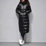 New Winter Women Black Hooded Long Down Coat Casual Female Thickness Warm Loose Zipper Parka Windproof Snow