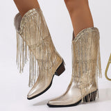 Breakj Mid-Clinity Fashion Boots Women Large-Size Retro Coarse And Folded Feet V Mouth Western