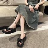 Breakj Summer New High-Hed Of 8Cm Verbs Drag Women Wearing Fashion Thick-Bottomed Bows And Feet Beach Toe