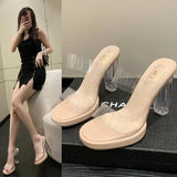 Breakj Slippers Women's 2025 Summer New One-Word Wearing Fashion Crystal Heels Women's High-Heeled