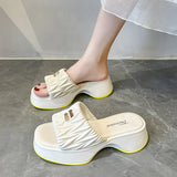 Shoe Female 2023 Summer New Small Fragrant Wind Fashion One-Word Drag Fold Recreational Platform