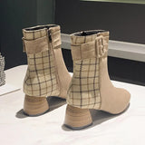 New Women Modern Boots Fashion Plaid Zipper Ladies Ankle Boots Leisure Suede Black Pointed Women's
