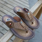 Summer Beach Men Flip Flops Pu Leather Slippers Male Flats Sandals outdoor Rubber Thong Beach Shoes Men Leather Brand