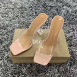 Leopard 2021 New Summer Fashion Sandals PVC Strange Style Transparency Heels Square Toe Femal Women Square Toe Slipper