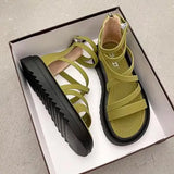 Sandals Woman Leather Low-heeled PU Rome Slides Fabric Hoof Heels Rubber Low Sandals Woman Leather Low-heeled Slides