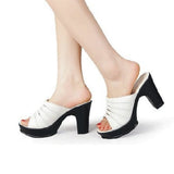 2021 cowhide women genuine leather sandals platform slippers summer shoes women's high heels flip flops pumps