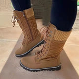 New Women Big Size Winter Snow Boots Dark Colour Warm Fur Insole Non-slip Outsole Zipper Upper Lace Up Botas De