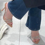 Womens High Heel Sandals Summer Transparent Heels Luxury Rhinestone Strap Slingbacks Female Sexy Party Wedding pumps