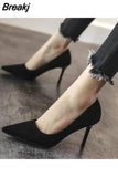 Suede High Heels Women Stiletto Pump Single Shoes Professional Ol Work Shoes Black Pointed Toe Sexy Party Black Wedding