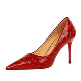 Breakj Bright Face Patent Leather Woven Grain Fine Heel Super High Heel Shallow Mouth Pointed Head Sexy Nightclub Show Thin Female Singles