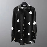 Polka Dot Shirt Women Elegant Long Sleeve Printed Blouse Vintage High Low Chemise Female 2022 Fashion Beach Lapel Button