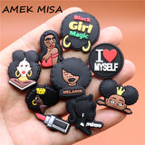 1pcs Black Elements Shoe Charms Black Girl Magic Queen Shoes Accessories Decoration Fit Croc Jibz Kids Gifts