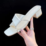 Women Sandals Sexy Crystal High Heels Outdoor Slides Summer Square Toe Zapatillas De Casa 2021 Sapato Gladiator Sandals
