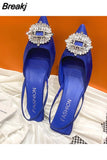 Fashion Crystal Buckle Sandals Women Thick High Heels Pumps Pointed Toe Slingback Shoes Elegant Slip on Mule Dress