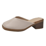 Breakj Version Of Baotou Slippers Women Wear 2025 Autumn New Leather Fashion Half-Slippers Lazy Coarse Muller