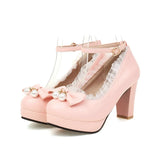 EDEELVEEY Lolita Party Shoes Platform Round Toe High Heels Princess Cosplay Mary Janes Plus Size Women Pumps Lace Ruffles