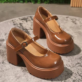 High Heels Mary Jane Shoes for Women Pu Leather Chunky Platform Pumps Woman Gothic Buckle Strap Lolita Shoes Size